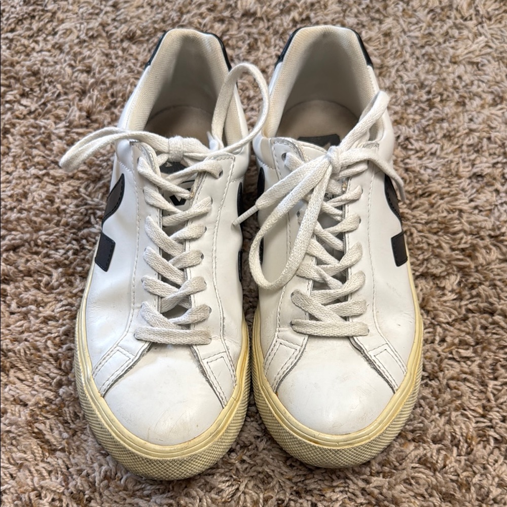Veja White Sneakers with Black V Detail